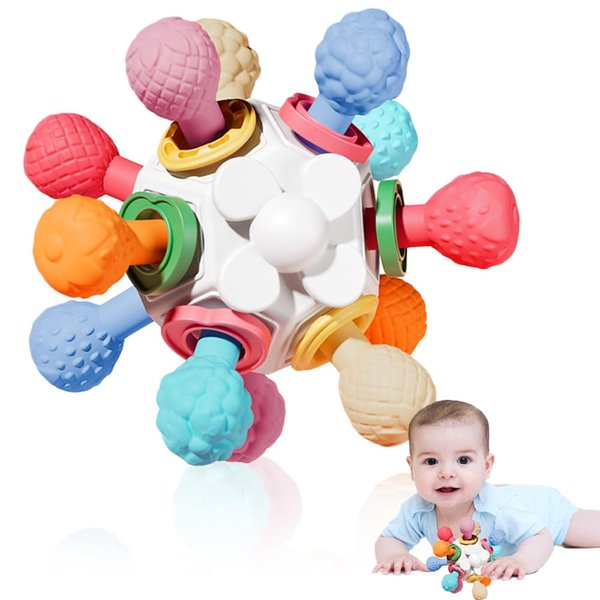 Baby Sensory Teething Toys Montessori Learning Developmental Toys for Infant Baby Newborn Teething Ball, Rattles Chew Toys for 3 6 9 12 18 Months Baby Girls Boys Christmas Stocking Stuffer Gift