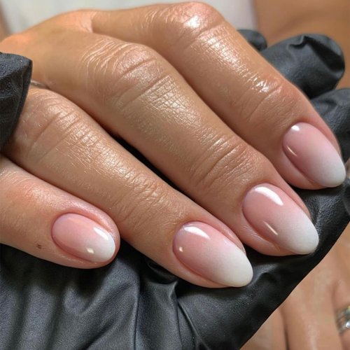 Gradient Pink Nails Press ons Ombre Fake Nails,Pink and White Short Ombre Nails,Press on Nails Short Oval,SXVME Glue on Nails French Acrylic Nails,Short Round Nails False Nails in 24PCS