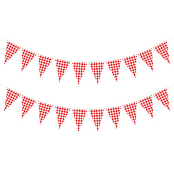 VILIFEVER 2 Pieces Red and White Checkered Banner, Double Sided Red Gingham Pennant Banner for BBQ Picnic Theme Baby Shower Birthday Party Decorations Supplies