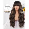 AISI QUEENS Brown Wig with Bangs for Women Long Wavy Hair Wig Brown Highlight Wig Curly Wavy Synthetic Wigs for Girls Daily Party Use