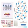 Artquee 24pcs French Blue Ballerina Diamond Long Glossy Coffin Fake Nails Press on Nail False Tips Manicure for Women and Girls