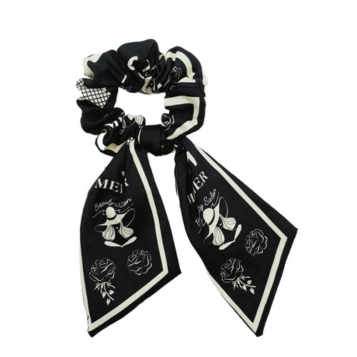 women's bow hair scrunchies vintage temperament hair tie hair rope (black)