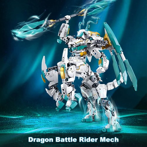 HIGH GODO Dragon Transforming Mech Building Blocks Set, 2 in 1 Warrior City Action Robot Model Building Kit, 731 PCS Cool Rider Mech Toys Gift for Adults and Kids Boys 8 10 12+