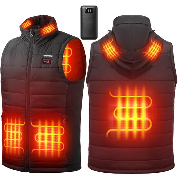 KEMIMOTO Men's Heated Vest with Battery, Warm Heated Hunting Vest, Warming Heated Vest Mens, L, Black
