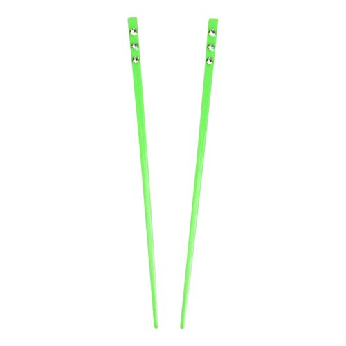 Set of 2 Hair Sticks with 3 Diamonds Chopsticks - Neon Green