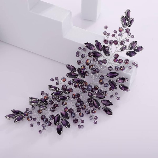 Rumtock Boho Purple Crystal Headband for Women Girls Wedding Bridal Handmade Branches Headpiece Special Occasion Hair Styling Jewelry (Purple)