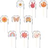 18 PCS Hippie Party Centerpiece Sticks Dasiy Bus 60s Retro Boho Peace Sign Hand Butterfly Two Groovy Table Flower Centerpieces Sticks for Hippie Two Groovy Carnival Theme Birthday Party Supplies