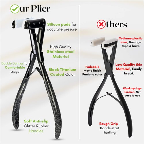 My Hair Tools Professional Tape in Hair Extensions Plier Stainless Steel Weft Extensions Tape Sealing Clamp Pliers Tool with Box Black human hair tape in extensions Styling Hair Tools, 7 Inch