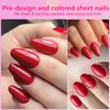 AddFavor Oval Press on Nails Short Fake Nails, 240pcs Bright Red Nails Press on Almond False Nail Full Cover Acrylic Nail for Women and Girls