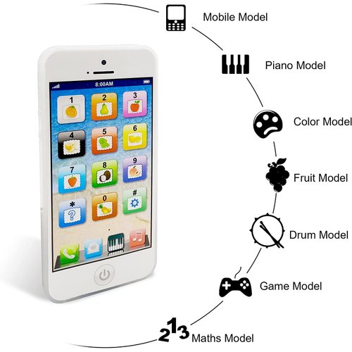 Wolmund Toy Learning Play Cell Phone with 8 Functions and Dazzling Lights Interactive Toy for Toddler Baby Kids Boys Girls, White