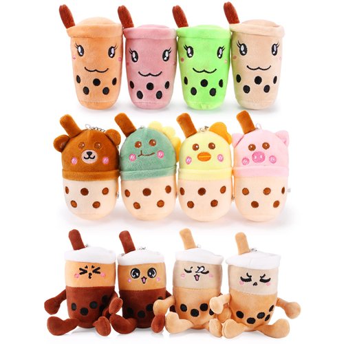 Zhanmai 12 Pack 5 Inch Bubble Tea Plush Pillow Bubble Tea Plush Cup Shaped Pillows Bubble Tea Keychain Mini Stuffed Animal Small for Wallet Backpack Purse, Bubble Lovers Birthday Party Favors (Cute)