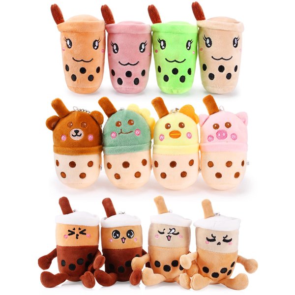 Zhanmai 12 Pack 5 Inch Bubble Tea Plush Pillow Bubble Tea Plush Cup Shaped Pillows Bubble Tea Keychain Mini Stuffed Animal Small for Wallet Backpack Purse, Bubble Lovers Birthday Party Favors (Cute)