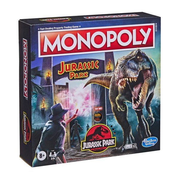 Monopoly: Jurassic Park Edition Board Game for Kids Ages 8 and Up, Includes T. Rex Token, Electronic Gate Plays SFX and Movie Theme