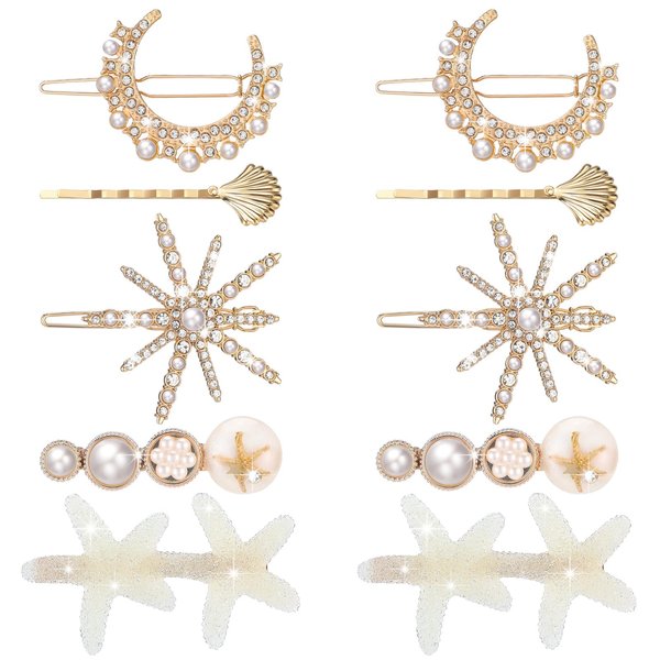 10 Pcs Decorative Hair Clips for Women and Girls Rhinestone Bobby Pins Butterfly Flower Hair Clip Handmade Metal Barrettes Glitter Crystal Hairpin Jewelry Accessory for Wedding (Star Style)