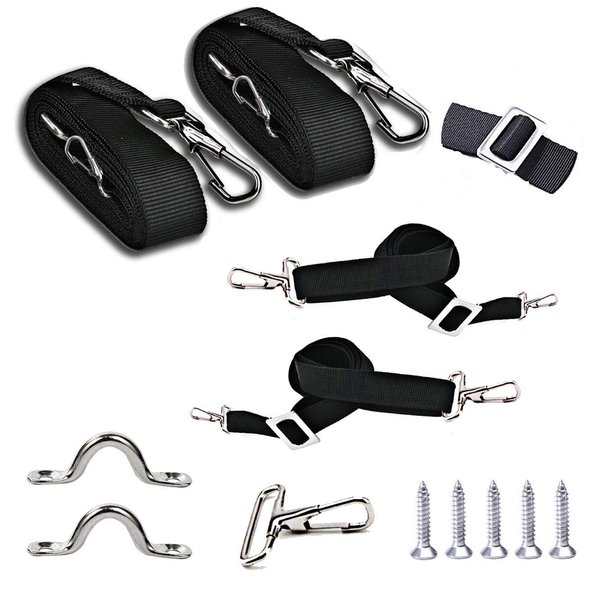 PERCARE 2 Pcs Adjustable Bimini Top Straps Black, Marine Tension Tie Down Webbing Straps with Double Side Hooks + Pad Eye Straps,28"~60" Stainless Steel Boat Awning Hardware Accessories