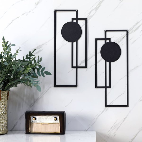 Peryiter 2 Pcs Small Metal Wall Decoration 15.7" Metal Wall Art Minimalist Wall Art Abstract Metal Vertical Decorations Wall Sculptures Geometric Wall Hanging for Living Room(Rectangular)