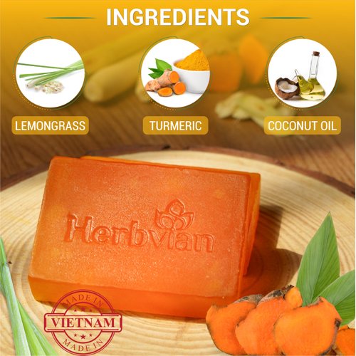 2 PCS Natural Vietnamese Turmeric & Lemongrass Soap Bar, Turmeric Soap For Face and Body, Back Acne Body Soap, Anti-Acne Cleansing Healthy Skin, Mosquito Repellent Soap, Bath Soap Bars