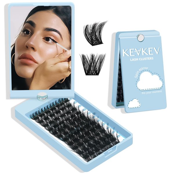 KevKev Lash Clusters 72 Pcs Cluster Lashes Special Spin Mirror Case DIY Lash Extension Soft & Comfortable Eyelash Clusters Thin Band Eyelashes with Mirror Easy to Apply (Cyclone,C-10-16mix)