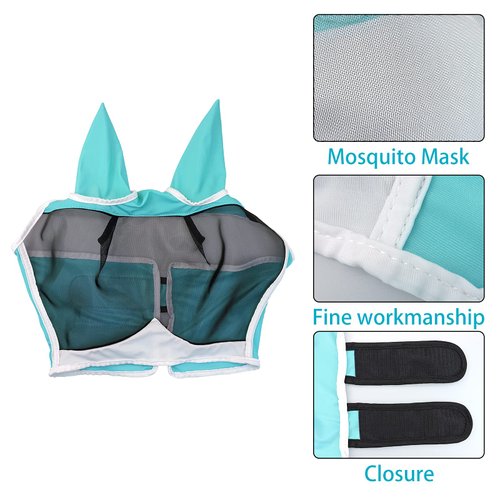 Andiker Soft Mesh Horse Fly Mask with Ears, Breathable Horse Face Mask Protect Eyes and Face (Small, Green)