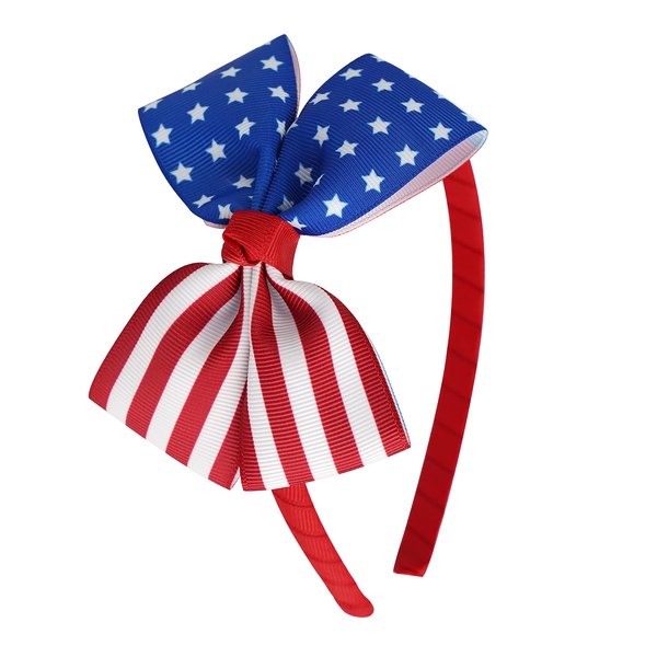 MEEDEE American Flag Bow Headband Star Stripe Bowknot Headband Big Bow Grosgrain Ribbon Hair Hoop Headband for Girls Toddlers Girls Kids Party Cosplay Costume Headwear Makeup Handmade Hair Band