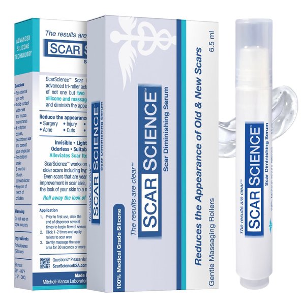 ScarScience Medical Grade Silicone Scar Gel in Massage Roller - Gel Scar Cream for Newly Healed Wounds and Older Scars - Surgical, Acne, Burns, Hypertrophic, Keloids - All Skin Tones - Tattoo Safe