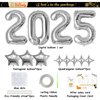 HiParty Silver 2025 Balloon Numbers, Happy New Year Balloons, Happy New Year Decorations, 40inch 2025 Balloons Silver for New Years Eve Party Supplies 2025, Happy New Year Banner, NYE Decorations