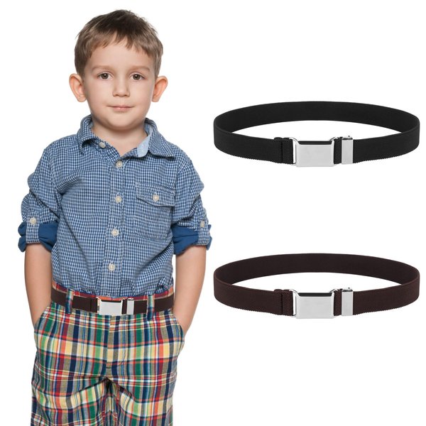 Teaaha 2 Pack Kids Toddler Belt Elastic Stretch Belts Adjustable Uniform Belt with Silver Square Buckle for Child Boys Girls