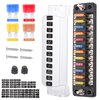 12 Way 12V Fuse Box Blade, 12Volt Fuse Block Without LED Indicator Damp-Proof Cover - 12 Circuit Independent Positive Negative Fuse Box Holder for 12V/24V Auto Car Truck Boat Marine Vehicle