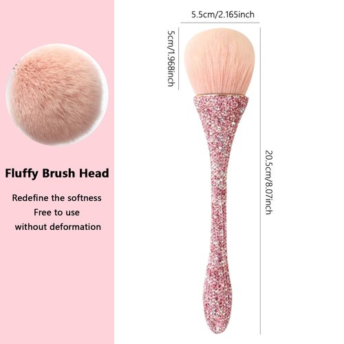 WOKOTO 1pcs Pink Shiny Rhinestone Nail Art Dust Brushes For Acrylic Nails Powder Remover Brushes Loose Face Cosmetics Blending Liquid Foundation Powder Make Up Brushes Nail Trimming Cleaning Tools
