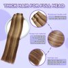 MIBOLT Clip in Human Hair Extensions Dark Brown/Blonde Clip in Hair Extensions Real Human Hair 8pcs Clip in Real Hair Extensions Double Weft Handmade 100% Remy Human Hair Extensions 18Inch #4P27