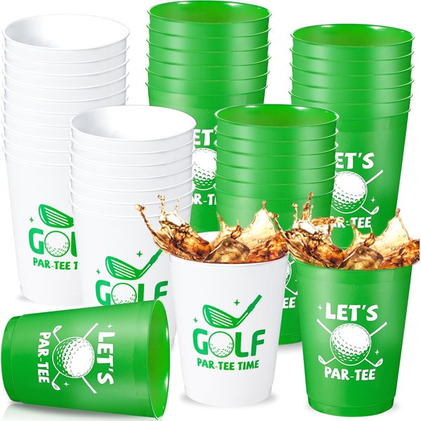 24 Pcs Golf Party Cups Let's Par-Tee Plastic Cups Reusable Plastic Tumblers Party Supplies Sports Golf Ball Plastic Drinking Cups 12oz Party Decoration for Kids Birthday Golf Lover Gifts School Favors