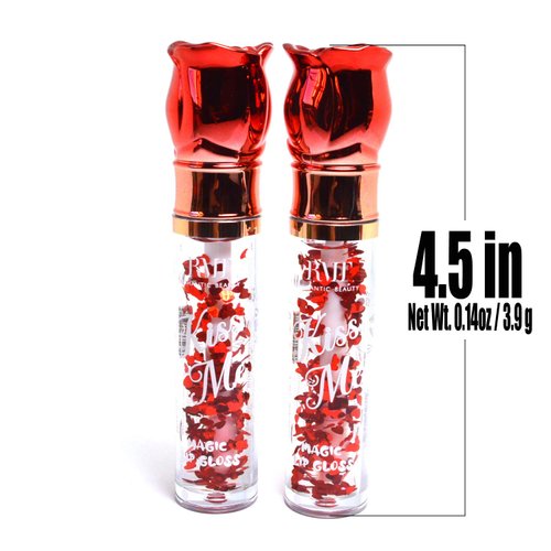 ROMANTIC BEAUTY 2PCS of Kiss Me Magic Lip gloss Vitamin E Lipglosses Lipgloss Mineral Oil LG7041 + Free Zipper Bag