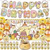 43Pcs Cartoon Dog Theme Birthday Decorations Include Birthday Backdrop-Banner-Cake Topper-24Pcs Cupcake Toppers-16Pcs Balloons for Kids Birthday Party Supplies