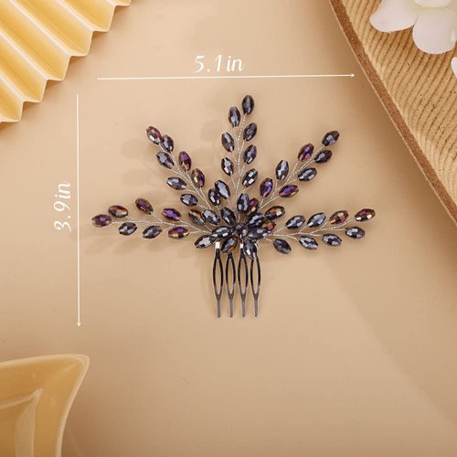 Chargances Rhinestone Bridal Wedding Hair Comb Purple Flower Bridal Side Comb Beaded Crystal Hair Vine Pieces Handmade Hair Accessories for Women and Girls (Purple)