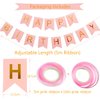 Happy Birthday Banner, Pink Birthday Decoration, 16 pcs 12 inch Happy Birthday Balloons with 2 Ribbons for Girl and Women Birthday Party Decoration