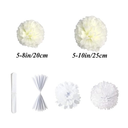 10pcs 8in 10in Cream/Beige Paper Pom Poms Tissue Paper Flower Hanging Paper Flower Balls Wedding Party Flower Decorations DIY Art Craft Blooms for Birthday Baby Shower Nursery Decor