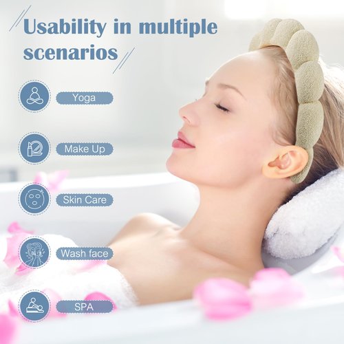 Ztomine Spa Headbands for Washing Face or Facial, Set of 2 Skincare Headbands, Terry Cloth Headband Face Wash Headband Combo Pack - Puffy Makeup Headbands for Face Washing, Mask(beige + turquoise)