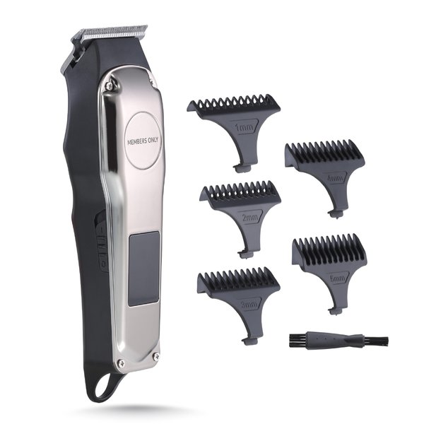Members Only Hair Clipper, Men’s Lithium Cordless T-Blade, Stainless Steel Blades, USB Rechargeable, LED Display, 5 Comb Guides, Precision Kit for Hair Cutting and Grooming