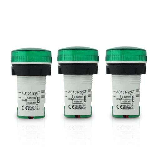 Digital Led Display Indicator Light Counter 22mm, Measuring Range 0-99999, Signal Light for Mount Panels - AD101-22CT Model, Circle Panel, Green (3 Pack)