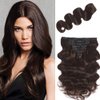 Clip In Hair Extensions Real Human Hair Black Girl Dark Brown Wavy Clip In Hair Extension for Black Women Hair Clip Ins for White Women and Girls Seamless Real Hair Extensions 16 Inch