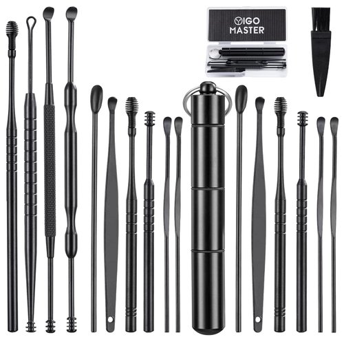 17 Pcs Ear Wax Removal, Ear Cleaner Ear Wax Removal Tool, Ear Cleaning Kit Earwax Removal Kit Stainless Steel Ear Pick Set with Cleaning Brush and Storage Box…