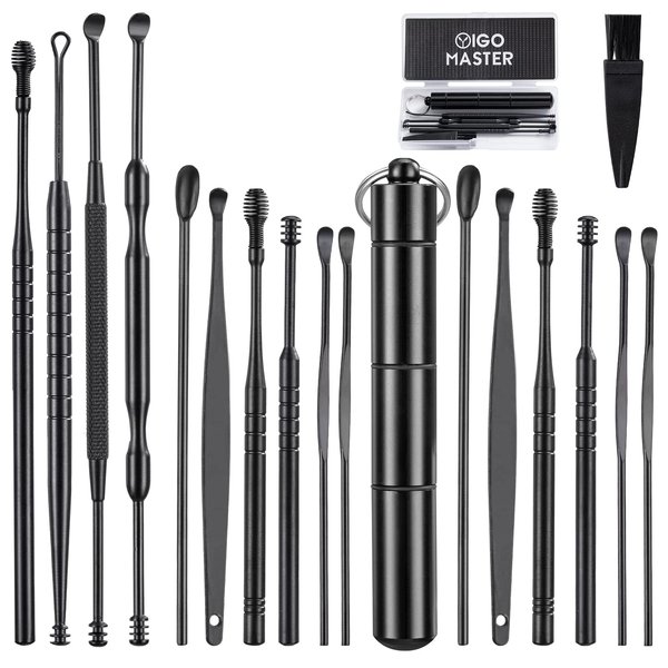 17 Pcs Ear Wax Removal, Ear Cleaner Ear Wax Removal Tool, Ear Cleaning Kit Earwax Removal Kit Stainless Steel Ear Pick Set with Cleaning Brush and Storage Box…