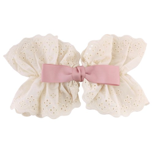 OJERRY Oversized Pink Cotton Lace Hair Ribbon Bow for Women, Bow Hair Metal French Barrette Clip, Feminine Coquette Bow Aesthetic Gift Hair Accessories
