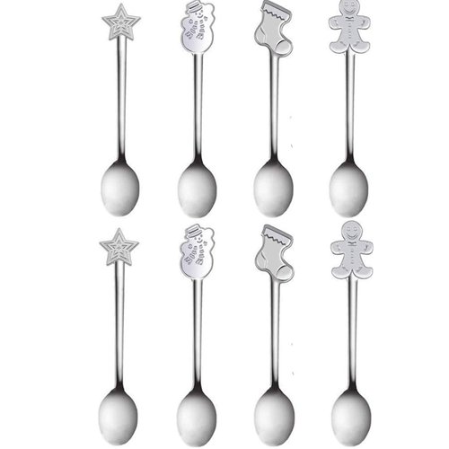 Eshylala 8 Pack Creative Christmas Spoon Stainless Steel Coffee Spoon Christmas Stirring Spoon Tea Spoon Soup Spoon, 5 Inch