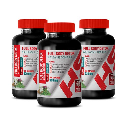 Body Detox and Cleanse for Men - Full Body Detox and Cleanse Complex 920 MG - Burdock Root Milk Thistle - 3 Bottles 300 Capsules
