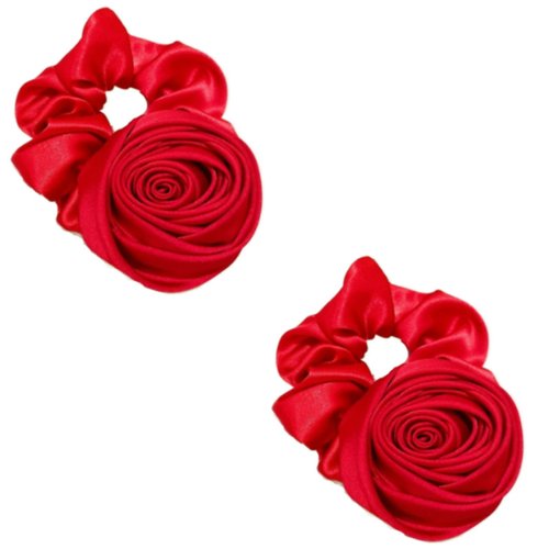 2Pcs Red Wine Red Vintage Rose Flower Elastics Hair Ties Silk Satin Scrunchies Hair Band Ponytail Holders Hair Accessories for Women Girls, Hair Accessories, Elastic Hair Scrunchies