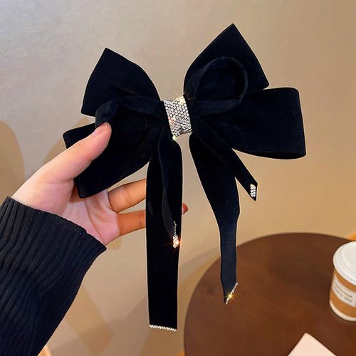 SINIDE Velvet Hair Bow Tail Satin Bow Long Tail Headpieces Winter Hair Barrette Headwear Hair Accessories for Women and Girls Gifts, Elegant Hair Decor for Wedding Prom Dating