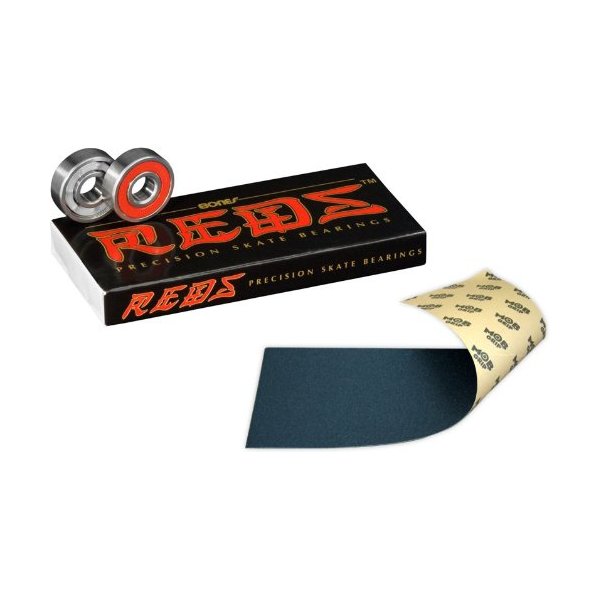 Bones Reds Precision Skate Bearings With Mob Skateboard Grip Tape Sheet Black 9" Bubble Free