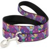 Buckle-Down Pet Leash - Tinker Bell Poses/Flowers/Stars/Skull Purple - 6 Feet Long - 1" Wide