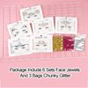 6Sheets Face Jewels Gems Self-Adhesive Rhinestone+30g Chunky Face Body Eye Hair Glitter, Rave Festival Outfits Clothes Iridescent Crystals Stickers Rainbow Body Makeup Tattoo Kit(3 luminous)